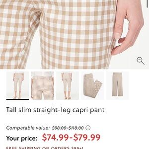 J. Crew Factory tan gingham capri pants new